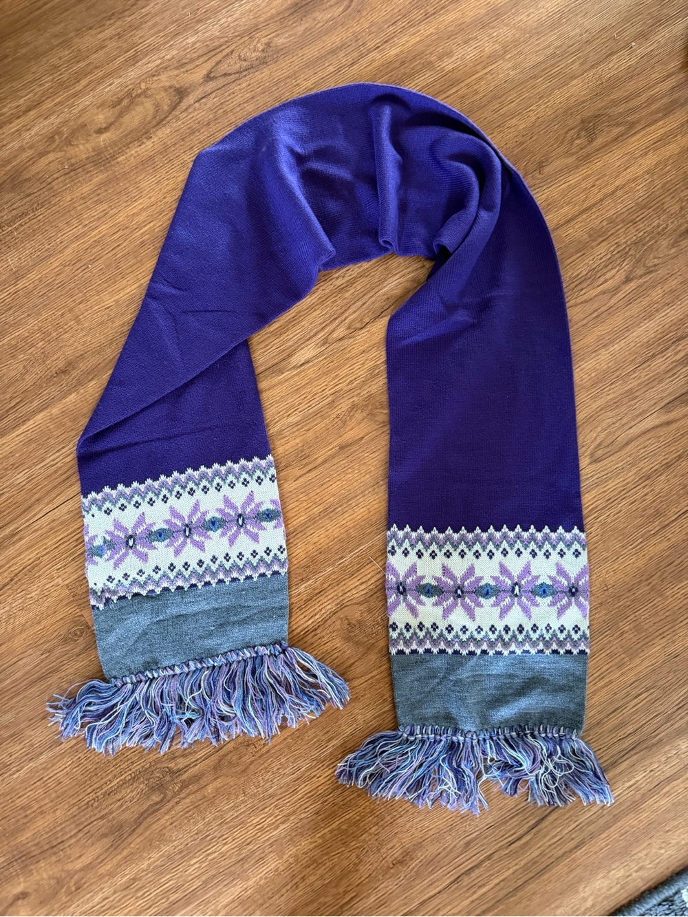 Vintage Purple Patterned Fringe Winter Scarf